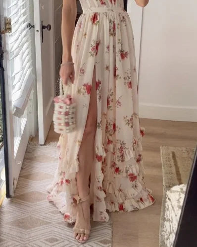 Amara™ | Floral Elegant Maxi Dress with Slit